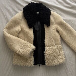 Zara Cream Teddy Jacket with Black Collar